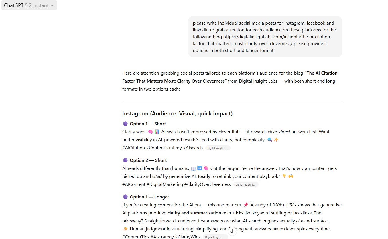 Using ChatGPT to generate social posts